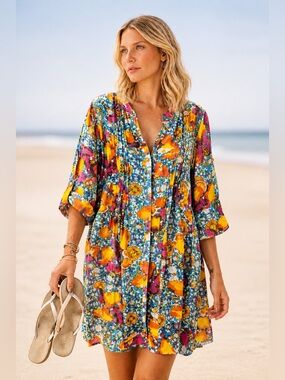 NEW Summer Button-down Women’s Dress Kaftan Beach Coverup, ONE size